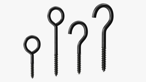 Assorted Metal Screw Hooks Set Black