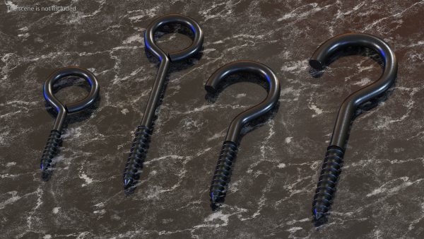 Assorted Metal Screw Hooks Set Black