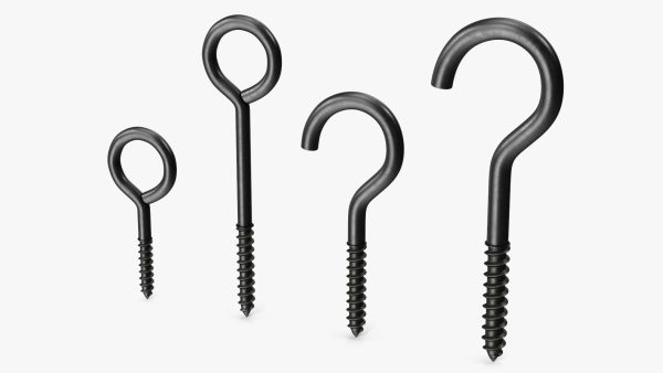 Assorted Metal Screw Hooks Set Black