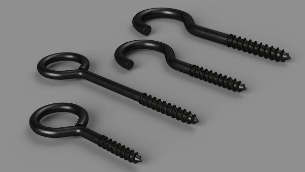Assorted Metal Screw Hooks Set Black