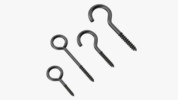 Assorted Metal Screw Hooks Set Black