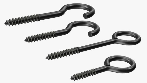 Assorted Metal Screw Hooks Set Black