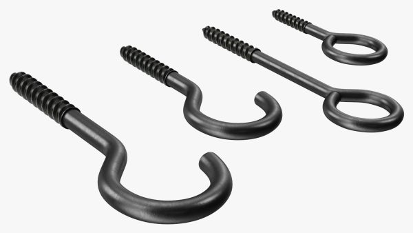 Assorted Metal Screw Hooks Set Black