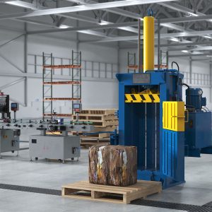 Bailing Machine Blue with Cardboard Briquette