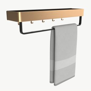 Bathroom shelf with rack and towel