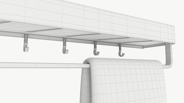 Bathroom shelf with rack and towel