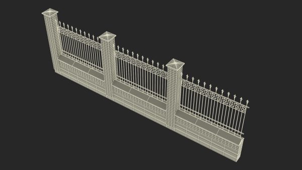 Brick and Metal Fence with Ornamental Ironwork