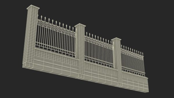 Brick and Metal Fence with Ornamental Ironwork