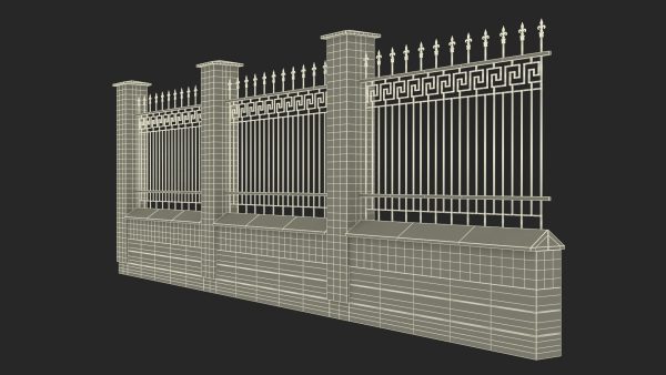 Brick and Metal Fence with Ornamental Ironwork