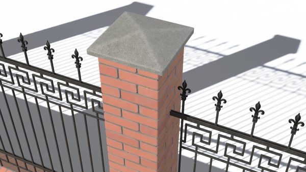 Brick and Metal Fence with Ornamental Ironwork