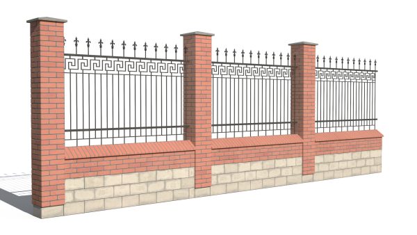 Brick and Metal Fence with Ornamental Ironwork