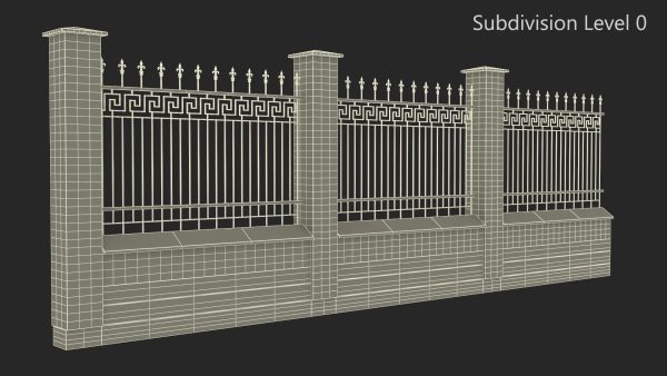 Brick and Metal Fence with Ornamental Ironwork