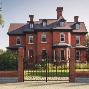 Brick and Metal Fence with Ornamental Ironwork
