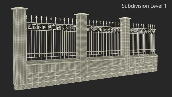 Brick and Metal Fence with Ornamental Ironwork
