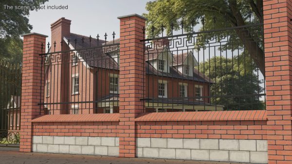 Brick and Metal Fence with Ornamental Ironwork