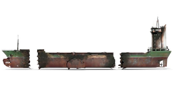 Burned and destroyed ship