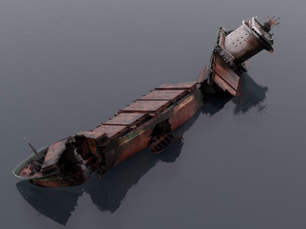 Burned and destroyed ship