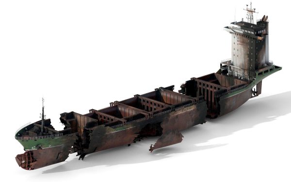 Burned and destroyed ship