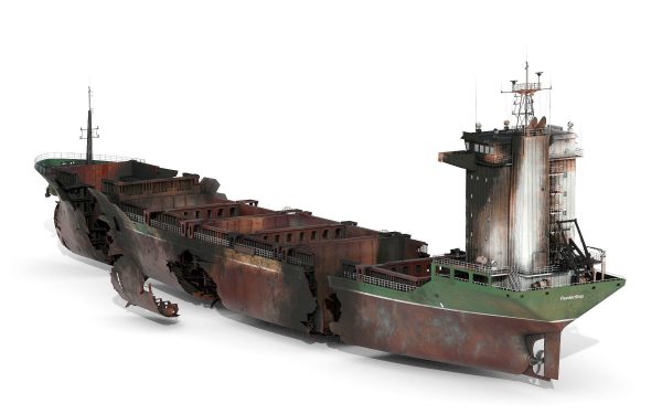 Burned and destroyed ship
