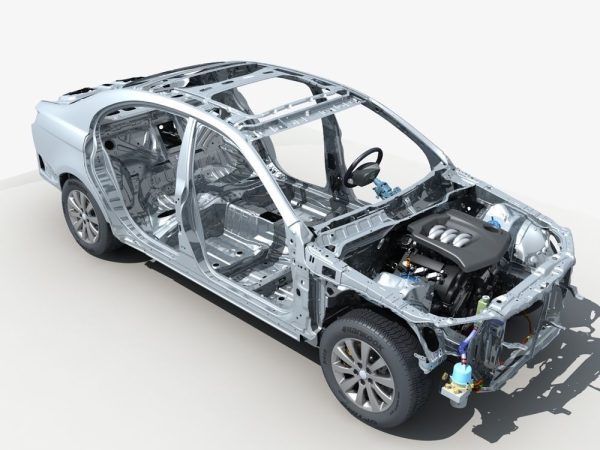 Car Frame with Chassis Engine 01
