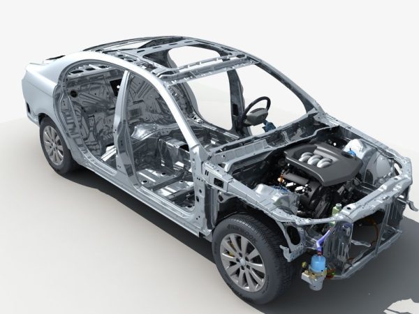 Car Frame with Chassis Engine 01