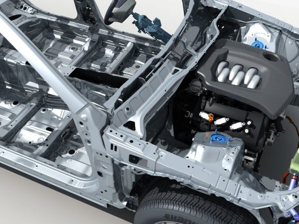 Car Frame with Chassis Engine 01