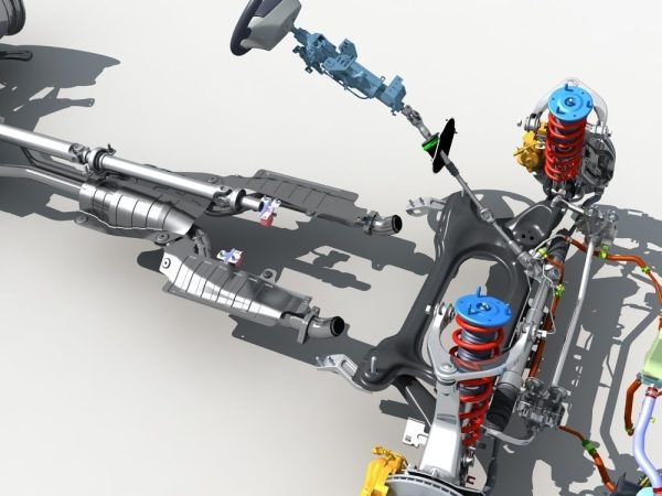 Car Frame with Chassis Engine 01