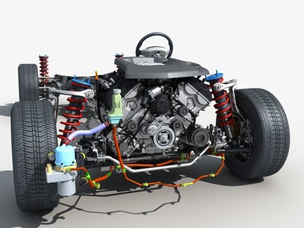 Car Frame with Chassis Engine 01