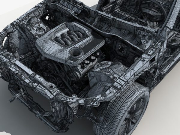 Car Frame with Chassis Engine 01