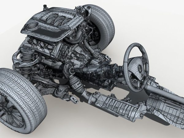 Car Frame with Chassis Engine 01