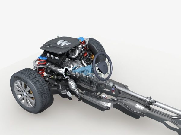 Car Frame with Chassis Engine 01