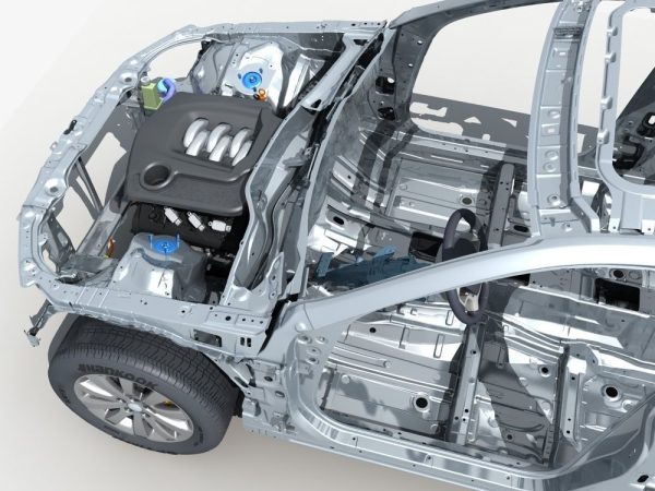 Car Frame with Chassis Engine 01