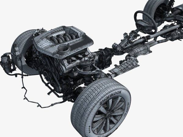 Car Frame with Chassis Engine 02