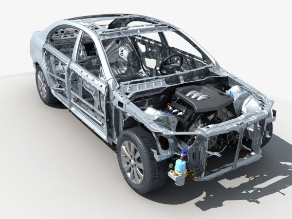 Car Frame with Chassis Engine 02
