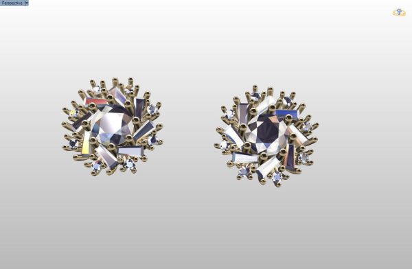 cluster earring with round and baguette gemstones