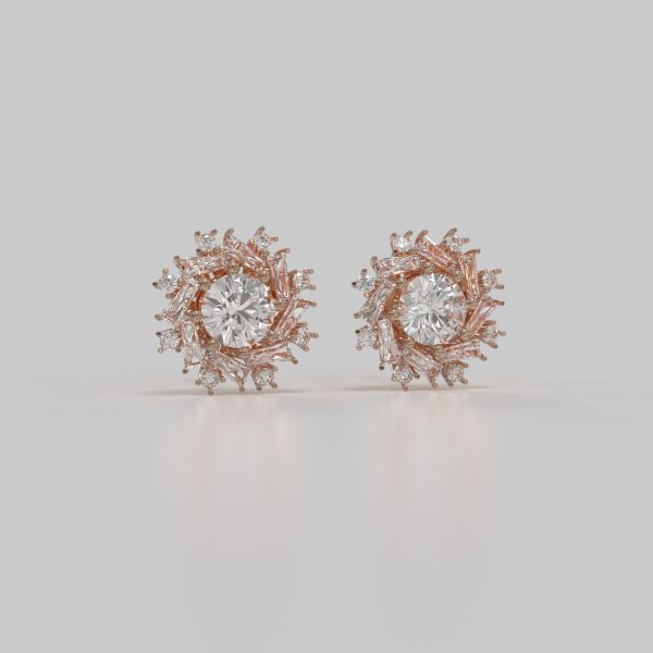 cluster earring with round and baguette gemstones