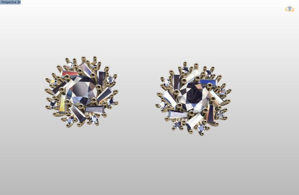 cluster earring with round and baguette gemstones