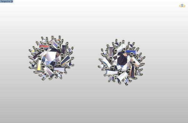 cluster earring with round and baguette gemstones