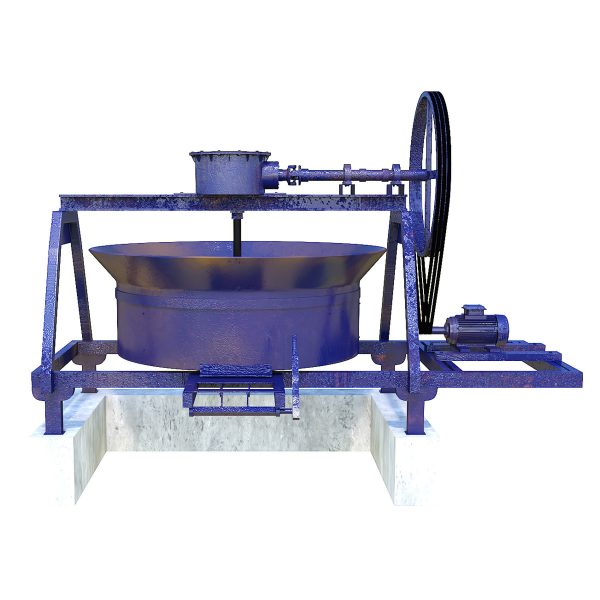 CONCRETE PAN MIXER WITH BLADES AND ROLLER