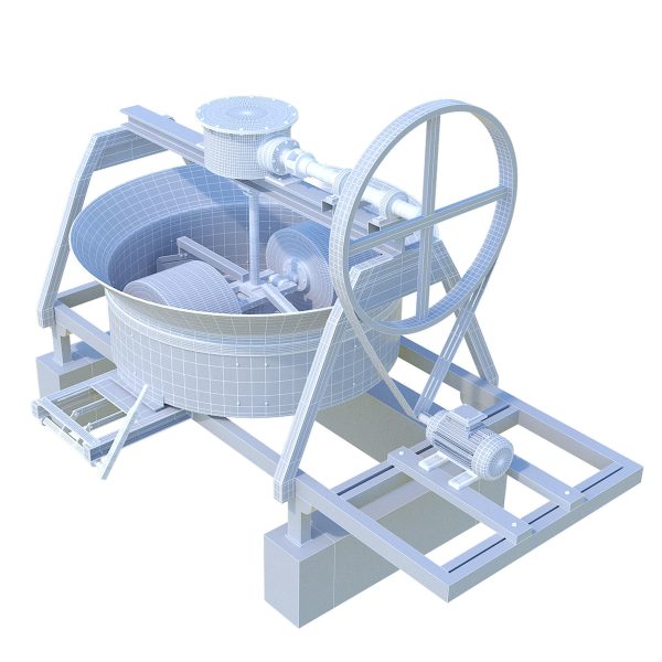 CONCRETE PAN MIXER WITH BLADES AND ROLLER