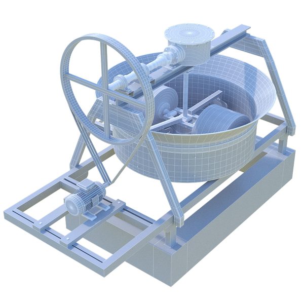 CONCRETE PAN MIXER WITH BLADES AND ROLLER