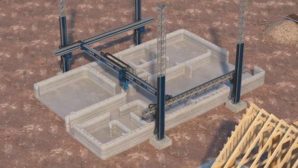 Construction 3D Printer at Work on Building Site