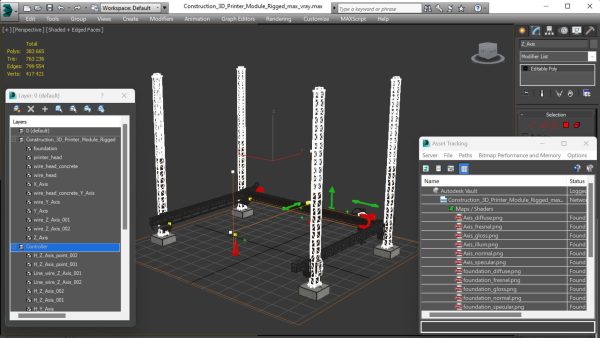 Construction 3D Printer Module Rigged