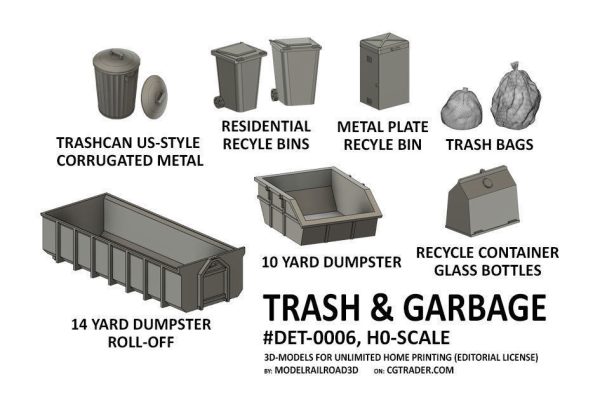 DET-0006 Trash and Garbage set 11 items H0-scale