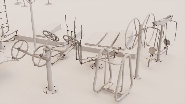 Detailed Outdoor Fitness Equipments Collection 3D Model