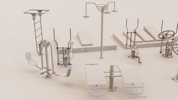 Detailed Outdoor Fitness Equipments Collection 3D Model
