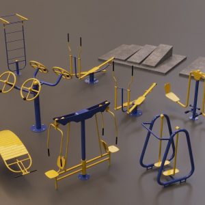 Detailed Outdoor Fitness Equipments Collection 3D Model