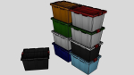 Drawer stack of different colored bins