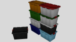 Drawer stack of different colored bins