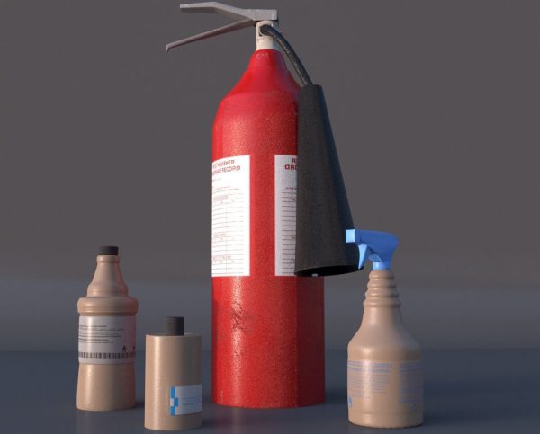 Extinguisher and bottles